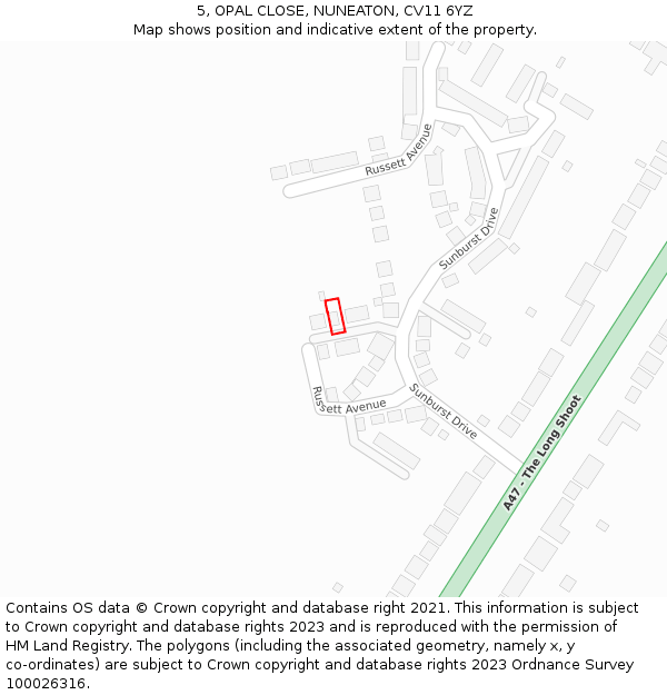 5, OPAL CLOSE, NUNEATON, CV11 6YZ: Location map and indicative extent of plot