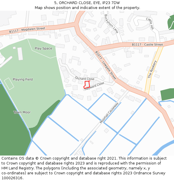 5, ORCHARD CLOSE, EYE, IP23 7DW: Location map and indicative extent of plot