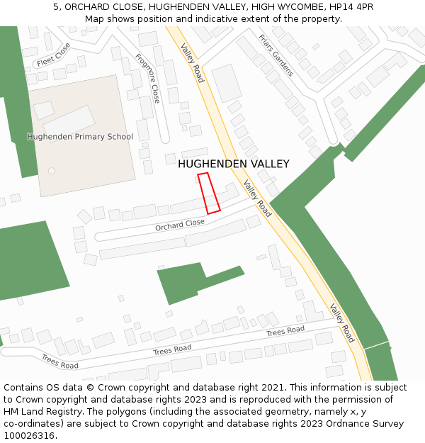 5, ORCHARD CLOSE, HUGHENDEN VALLEY, HIGH WYCOMBE, HP14 4PR: Location map and indicative extent of plot