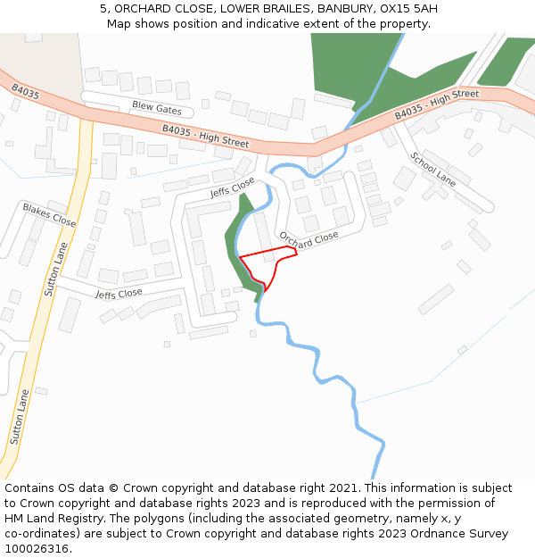 5, ORCHARD CLOSE, LOWER BRAILES, BANBURY, OX15 5AH: Location map and indicative extent of plot