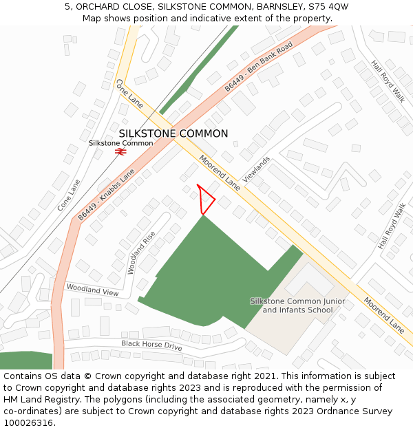 5, ORCHARD CLOSE, SILKSTONE COMMON, BARNSLEY, S75 4QW: Location map and indicative extent of plot