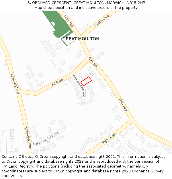 5, ORCHARD CRESCENT, GREAT MOULTON, NORWICH, NR15 2HB: Location map and indicative extent of plot