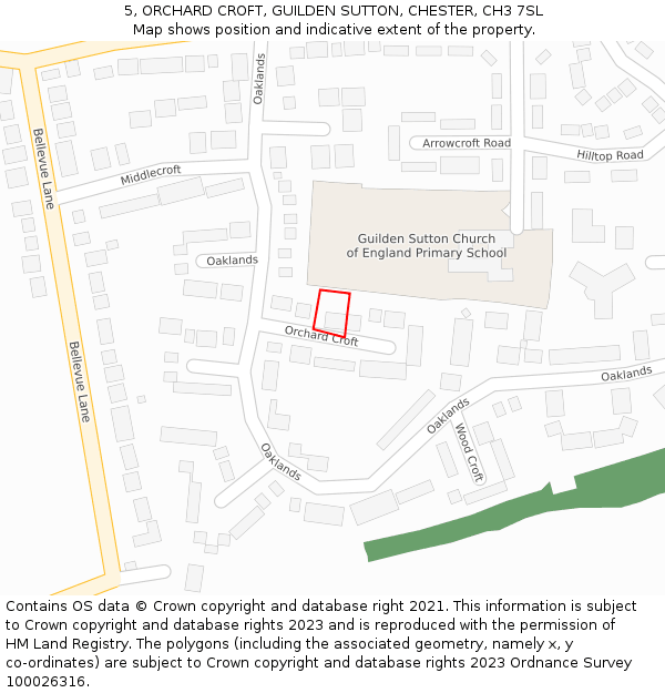 5, ORCHARD CROFT, GUILDEN SUTTON, CHESTER, CH3 7SL: Location map and indicative extent of plot