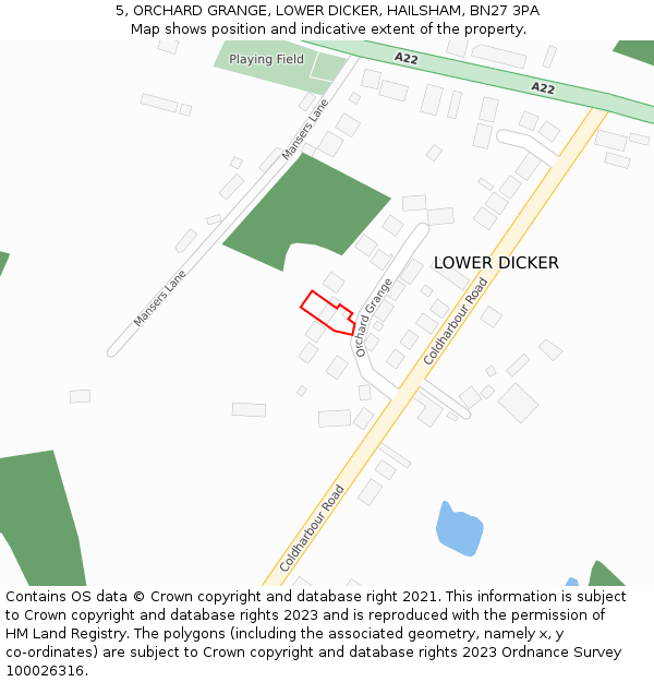 5, ORCHARD GRANGE, LOWER DICKER, HAILSHAM, BN27 3PA: Location map and indicative extent of plot