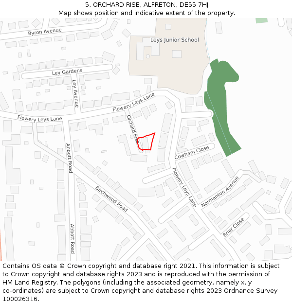 5, ORCHARD RISE, ALFRETON, DE55 7HJ: Location map and indicative extent of plot