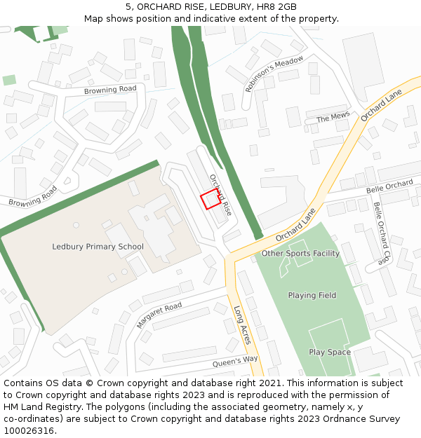 5, ORCHARD RISE, LEDBURY, HR8 2GB: Location map and indicative extent of plot