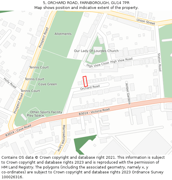5, ORCHARD ROAD, FARNBOROUGH, GU14 7PR: Location map and indicative extent of plot