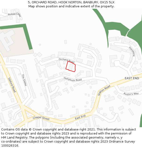 5, ORCHARD ROAD, HOOK NORTON, BANBURY, OX15 5LX: Location map and indicative extent of plot