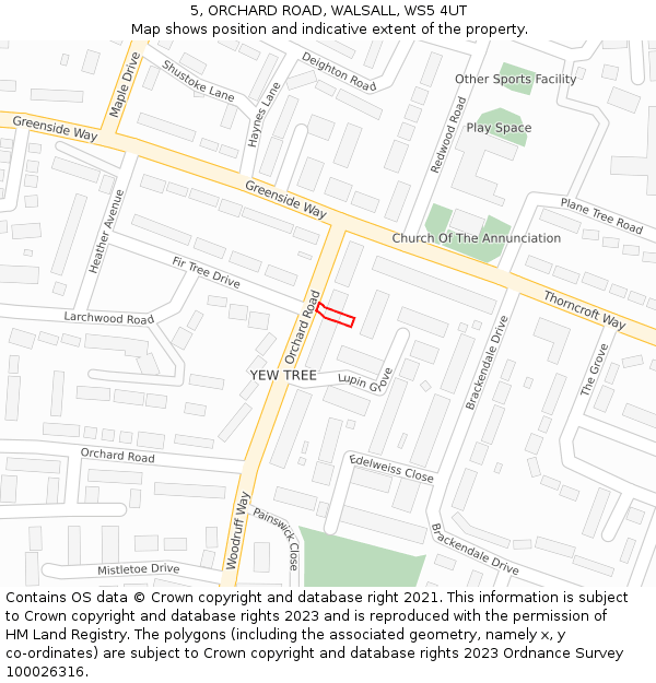 5, ORCHARD ROAD, WALSALL, WS5 4UT: Location map and indicative extent of plot