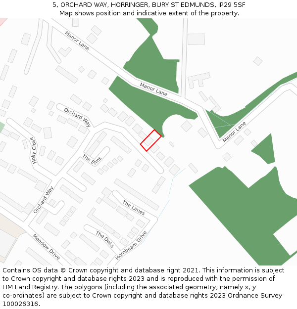 5, ORCHARD WAY, HORRINGER, BURY ST EDMUNDS, IP29 5SF: Location map and indicative extent of plot