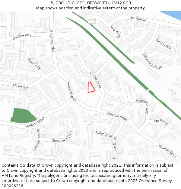 5, ORCHID CLOSE, BEDWORTH, CV12 0GR: Location map and indicative extent of plot