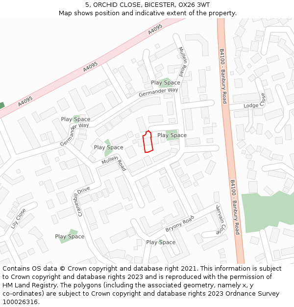 5, ORCHID CLOSE, BICESTER, OX26 3WT: Location map and indicative extent of plot