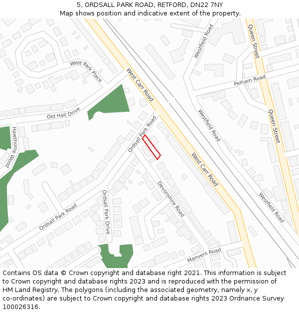 5, ORDSALL PARK ROAD, RETFORD, DN22 7NY: Location map and indicative extent of plot