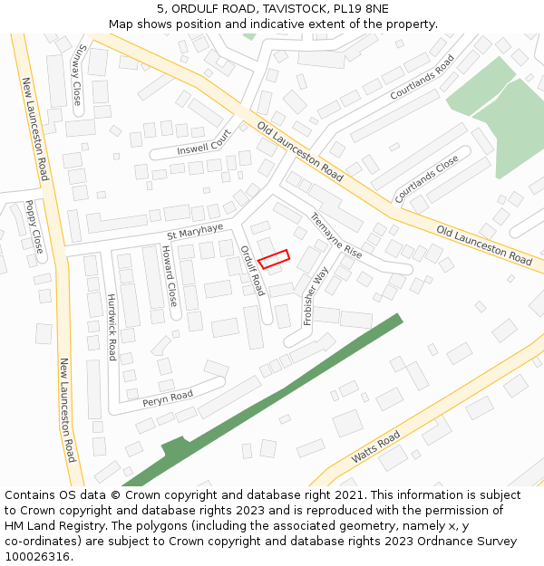 5, ORDULF ROAD, TAVISTOCK, PL19 8NE: Location map and indicative extent of plot