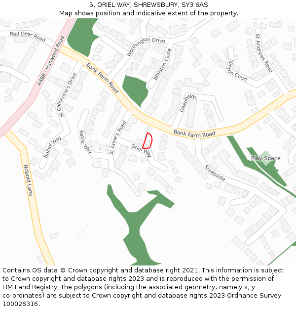 5, ORIEL WAY, SHREWSBURY, SY3 6AS: Location map and indicative extent of plot