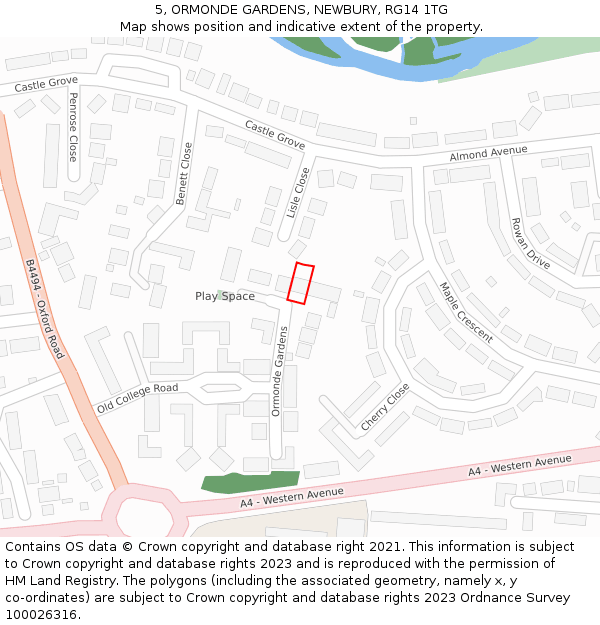 5, ORMONDE GARDENS, NEWBURY, RG14 1TG: Location map and indicative extent of plot