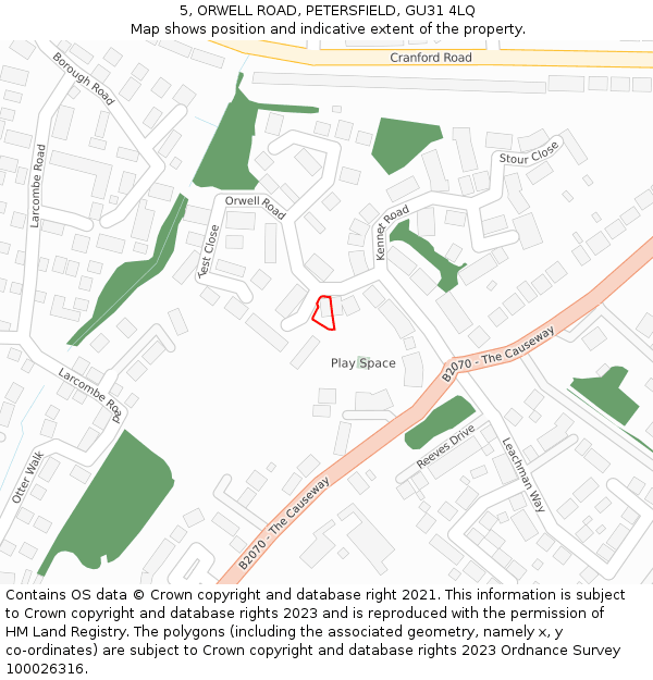 5, ORWELL ROAD, PETERSFIELD, GU31 4LQ: Location map and indicative extent of plot