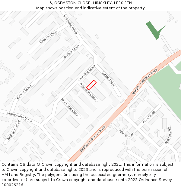 5, OSBASTON CLOSE, HINCKLEY, LE10 1TN: Location map and indicative extent of plot