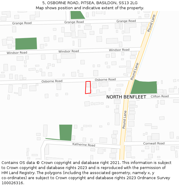 5, OSBORNE ROAD, PITSEA, BASILDON, SS13 2LG: Location map and indicative extent of plot