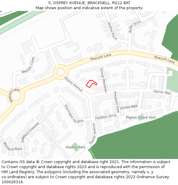 5, OSPREY AVENUE, BRACKNELL, RG12 8AT: Location map and indicative extent of plot