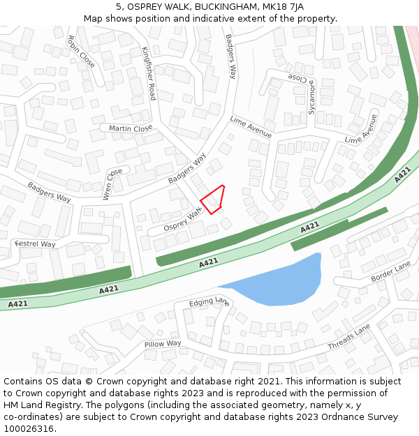 5, OSPREY WALK, BUCKINGHAM, MK18 7JA: Location map and indicative extent of plot