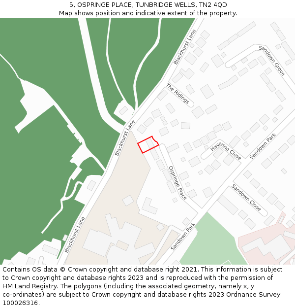 5, OSPRINGE PLACE, TUNBRIDGE WELLS, TN2 4QD: Location map and indicative extent of plot