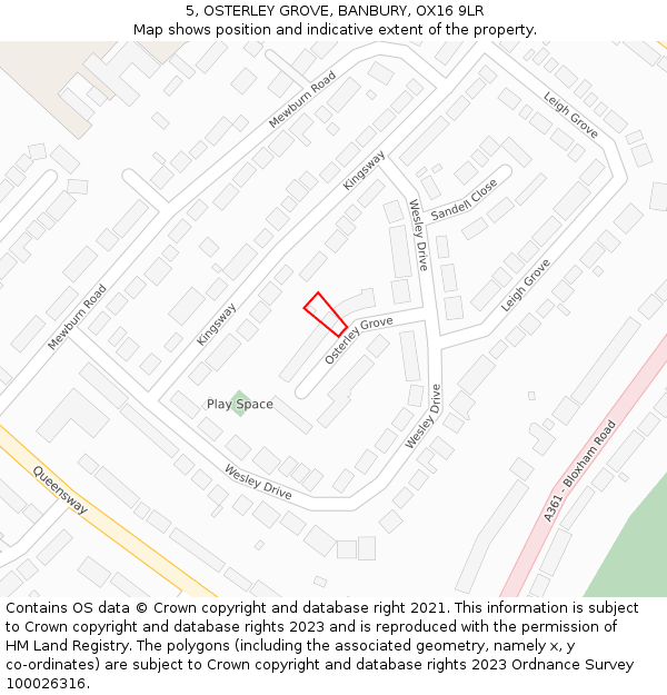 5, OSTERLEY GROVE, BANBURY, OX16 9LR: Location map and indicative extent of plot