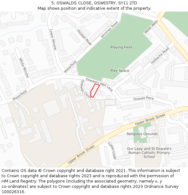 5, OSWALDS CLOSE, OSWESTRY, SY11 2TD: Location map and indicative extent of plot