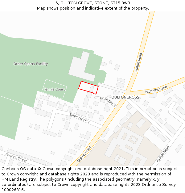 5, OULTON GROVE, STONE, ST15 8WB: Location map and indicative extent of plot