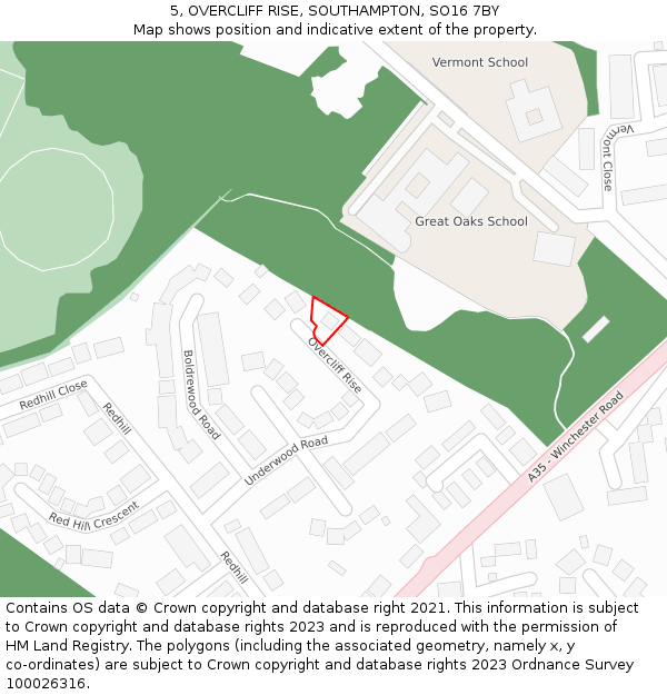 5, OVERCLIFF RISE, SOUTHAMPTON, SO16 7BY: Location map and indicative extent of plot