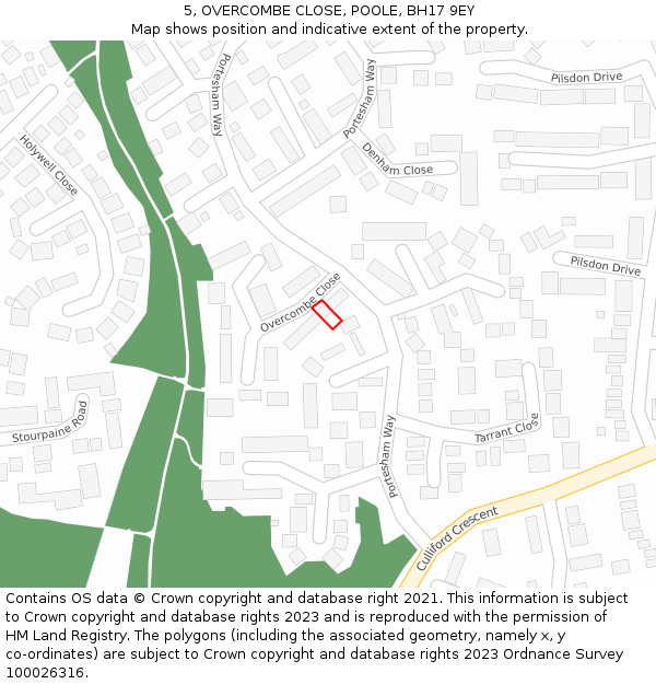 5, OVERCOMBE CLOSE, POOLE, BH17 9EY: Location map and indicative extent of plot