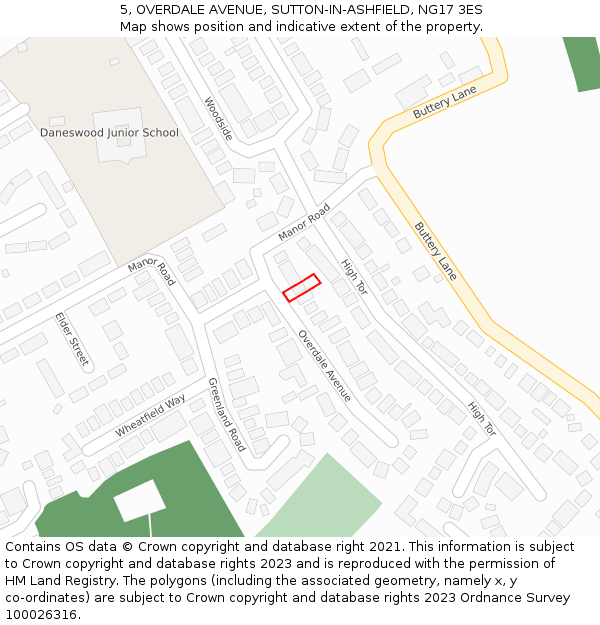 5, OVERDALE AVENUE, SUTTON-IN-ASHFIELD, NG17 3ES: Location map and indicative extent of plot