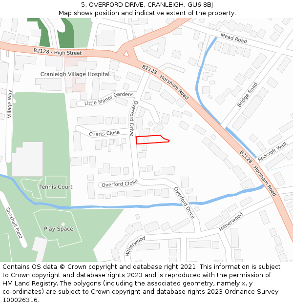 5, OVERFORD DRIVE, CRANLEIGH, GU6 8BJ: Location map and indicative extent of plot