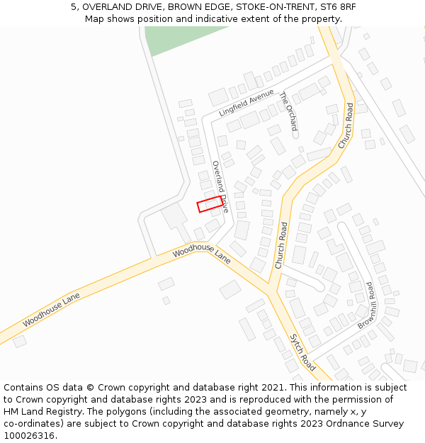 5, OVERLAND DRIVE, BROWN EDGE, STOKE-ON-TRENT, ST6 8RF: Location map and indicative extent of plot