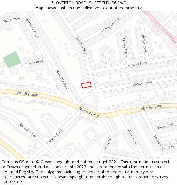 5, OVERTON ROAD, SHEFFIELD, S6 1WG: Location map and indicative extent of plot