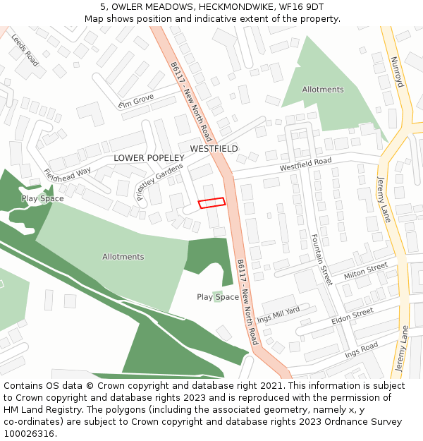 5, OWLER MEADOWS, HECKMONDWIKE, WF16 9DT: Location map and indicative extent of plot