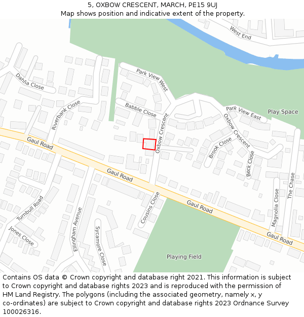 5, OXBOW CRESCENT, MARCH, PE15 9UJ: Location map and indicative extent of plot