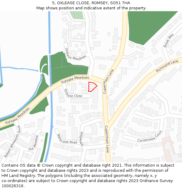 5, OXLEASE CLOSE, ROMSEY, SO51 7HA: Location map and indicative extent of plot