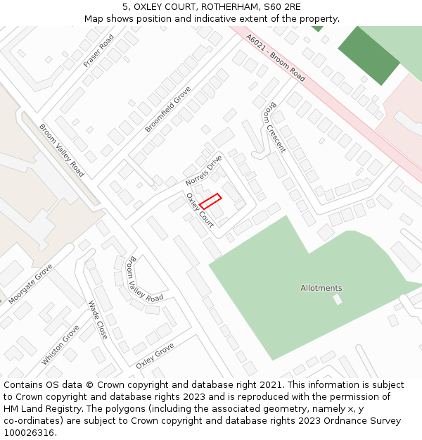 5, OXLEY COURT, ROTHERHAM, S60 2RE: Location map and indicative extent of plot