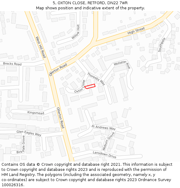 5, OXTON CLOSE, RETFORD, DN22 7WR: Location map and indicative extent of plot