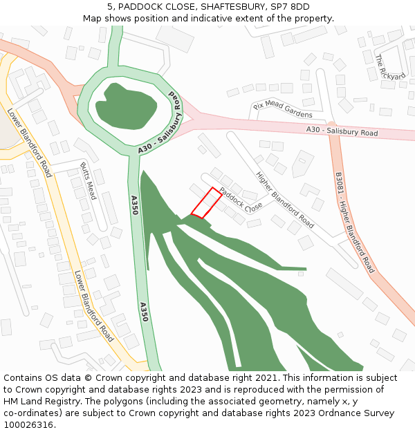 5, PADDOCK CLOSE, SHAFTESBURY, SP7 8DD: Location map and indicative extent of plot