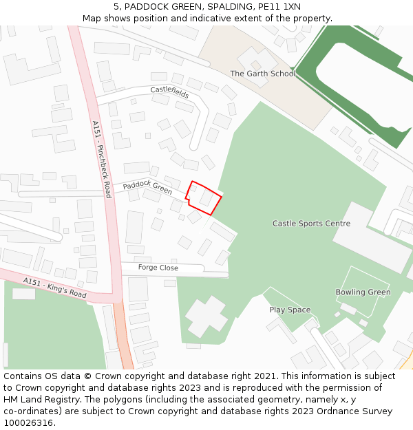 5, PADDOCK GREEN, SPALDING, PE11 1XN: Location map and indicative extent of plot