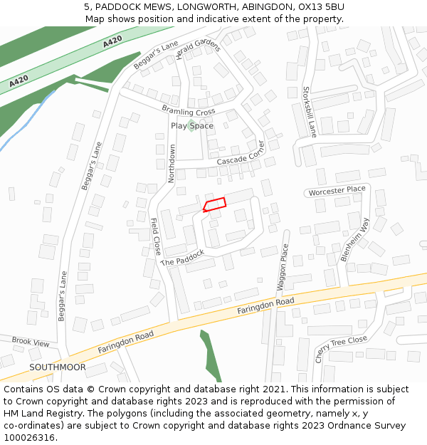 5, PADDOCK MEWS, LONGWORTH, ABINGDON, OX13 5BU: Location map and indicative extent of plot