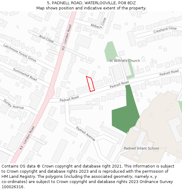 5, PADNELL ROAD, WATERLOOVILLE, PO8 8DZ: Location map and indicative extent of plot