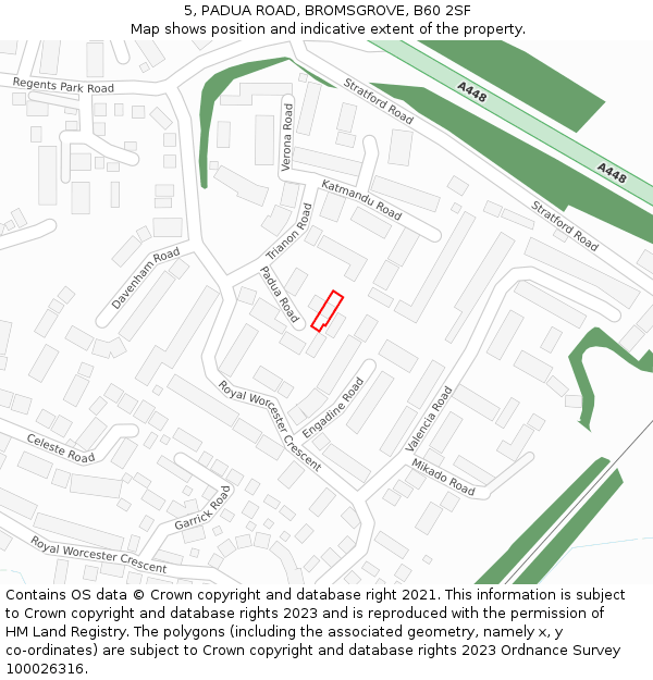 5, PADUA ROAD, BROMSGROVE, B60 2SF: Location map and indicative extent of plot