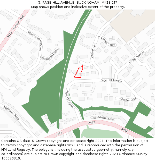 5, PAGE HILL AVENUE, BUCKINGHAM, MK18 1TP: Location map and indicative extent of plot