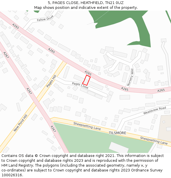 5, PAGES CLOSE, HEATHFIELD, TN21 0UZ: Location map and indicative extent of plot