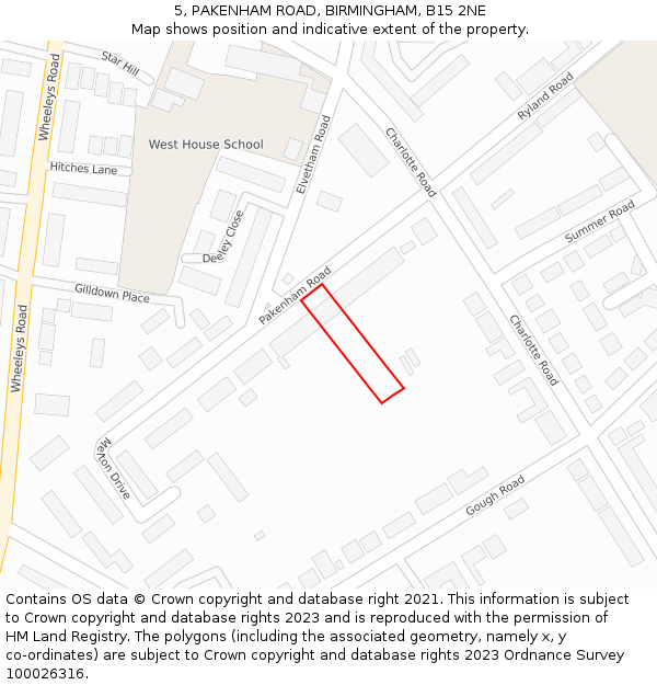 5, PAKENHAM ROAD, BIRMINGHAM, B15 2NE: Location map and indicative extent of plot