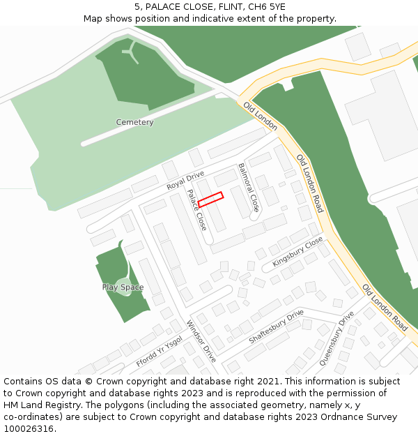 5, PALACE CLOSE, FLINT, CH6 5YE: Location map and indicative extent of plot