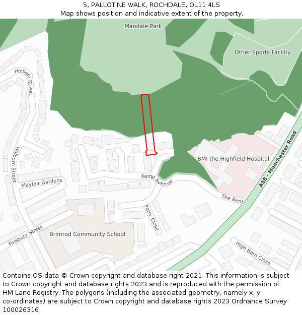 5, PALLOTINE WALK, ROCHDALE, OL11 4LS: Location map and indicative extent of plot